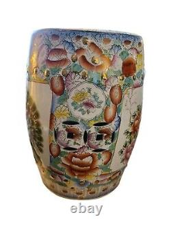 Antique Chinese Porcelain Garden Stool Yellow Ground Famille PeaCock Lotus