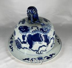 Antique Chinese Porcelain General Jar Lid With Foo Dogs Qing Fits 8 Opening #1