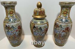 Antique Chinese Porcelain Hand Painted Moriage Geisha Scene Ginger Jar Set Of 3
