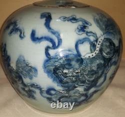 Antique Chinese Porcelain Jar With Foo Dogs