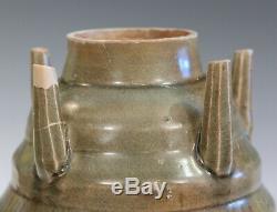 Antique Chinese Porcelain Northern Song Dynasty Celadon 5 Tube Jar & Cover Vase