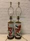 Antique Chinese Porcelain Pair Of Wig Stands Cylinder Vases Lamps With Foo Dog Dec