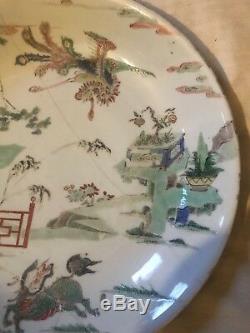 Antique Chinese Porcelain Plate Kangxi Artemisia Leaf Mark Phoenix Decoration