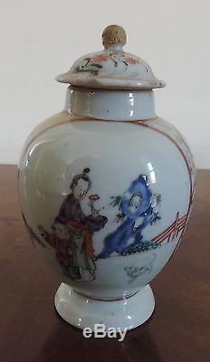 Antique Chinese Porcelain Tea Caddy 18th century Vase Famille Rose Export 1765