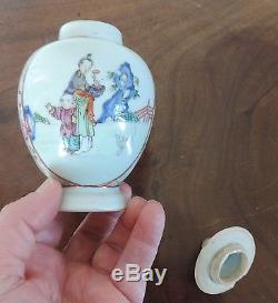 Antique Chinese Porcelain Tea Caddy 18th century Vase Famille Rose Export 1765