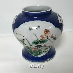 Antique Chinese Porcelain Vase Jar with Kangxi Double Ring Mark Black Bird Decor