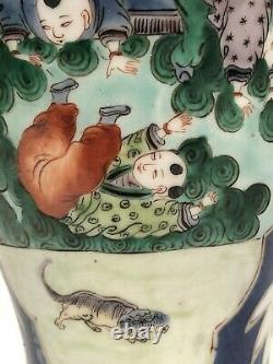 Antique Chinese Porcelain Vase Lamp Famile Verte Kangxi Mark