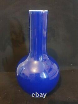 Antique Chinese Porcelain Vase/bottle Monochrome Cobalt Blue Glaze Qing Dynasty