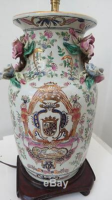 Antique Chinese Porcelain Vase with Coat of arms signed/ lamp
