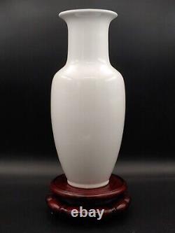 Antique Chinese Pure White Porcelain Guanyin Vase Rosewood Stand