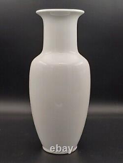 Antique Chinese Pure White Porcelain Guanyin Vase Rosewood Stand
