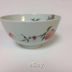 Antique Chinese Qianlong Porcelain Bowl With Peach Tree & Bat Decoration