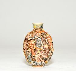 Antique Chinese Qing Famille Rose 18 Immortal Porcelain Snuff Bottle