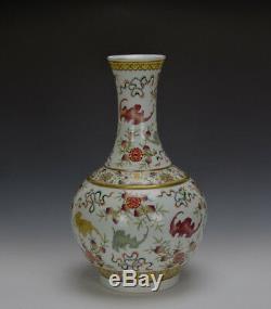 Antique Chinese Qing Famille Rose Butterfly Longevity Globular Porcelain Vase