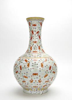 Antique Chinese Qing Guangxu MK Famille Rose Fencai Hundred Bat Porcelain Vase