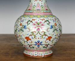 Antique Chinese Qing Qianlong Dragon Handle Enamel Floral Porcelain Vase 19th c