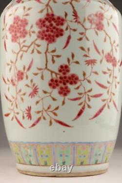 Antique Chinese Qing Tongzhi Period Famille Rose Porcelain Plum Prune Tree Vase