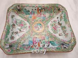 Antique Chinese Rose Medallion Porcelain Square Plate