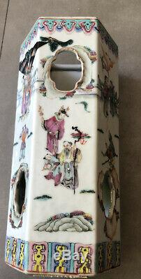 Antique Chinese Standing Porcelain Vase with Signature and Figural Design