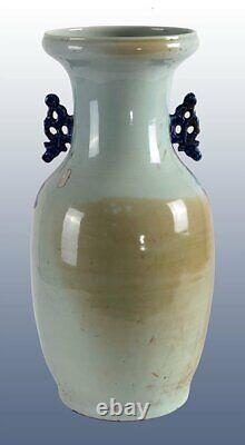 Antique Chinese Vase Porcelain Blue White Hand Rose Famille Signed Rare Old 19th