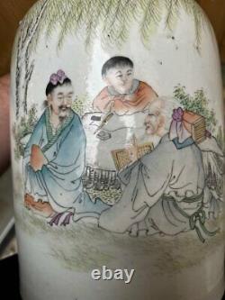 Antique Chinese Vase Porcelain Jar Wise Man Characters 34 cm Rare Old White 19th