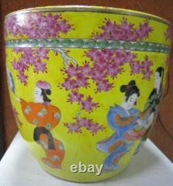 Antique Chinese Vase Porcelain Yellow Dancer Jar Flowers Large Rare Old 19th
