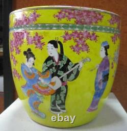 Antique Chinese Vase Porcelain Yellow Dancer Jar Flowers Large Rare Old 19th