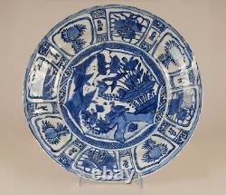 Antique Chinese ceramic porcelain blue & white plate charger 17th c Ming Kraak
