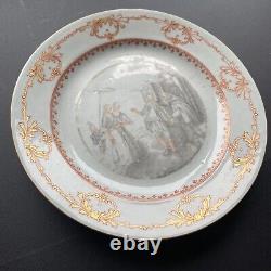 Antique Chinese export porcelain grisaille and gilt plate, Qianlong, 18thC #1361