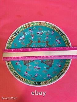 Antique Chinese late Qing dynasty Famille Rose Porcelain /w Dragons Plate marked