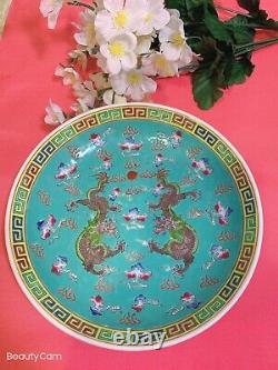 Antique Chinese late Qing dynasty Famille Rose Porcelain /w Dragons Plate marked