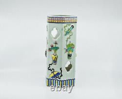 Antique Chinese porcelain brush holder, 11 inches tall