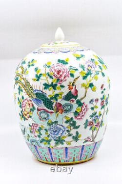 Antique Chinese, porcelain, lidded, large, jar, 11 inches tall