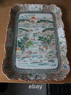 Antique Chinese porcelain tea tray xian feng. Circa 1851.61 19th century