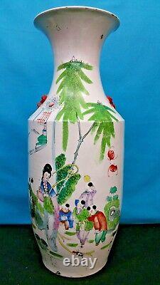 Antique Hand painted Chinese Enameled Porcelain Vase 21 3/4