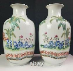 Antique Hongxian Republic Chinese Porcelain Mirror Pair Vases