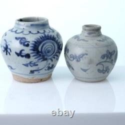 Antique Ming Chinese Blue & White Porcelain Jarlets