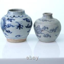 Antique Ming Chinese Blue & White Porcelain Jarlets