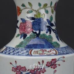 Antique Pair Of Chinese Blue And White Famille Rose Porcelain Guanyin Vases