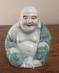 Antique Republic Chinese Famille Rose Porcelain Laughing Buddha Rare Mark Statue