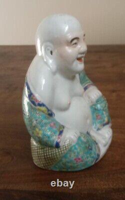 Antique Republic Chinese Famille Rose Porcelain Laughing Buddha Rare Mark Statue