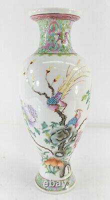 Antique Republic Chinese Famille Rose Porcelain Vase Birds of Paradise Drilled