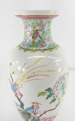 Antique Republic Chinese Famille Rose Porcelain Vase Birds of Paradise Drilled