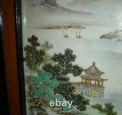 Antique Superb Chinese Qing Republic Zhushan Porcelain Plaque Landscape Framed
