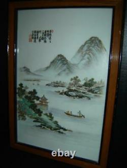 Antique Superb Chinese Qing Republic Zhushan Porcelain Plaque Landscape Framed