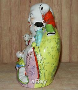 Antique Vintage Chinese Porcelain Happy Laughing Buddha With Children Statue