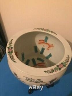 Antique/Vintage Chinese Porcelain Koi Fish Bowl Planter Flowers Crane