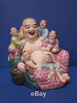 Antique Vintage Happy Buddha Children Bisque Glaze Porcelain Figurine Chinese
