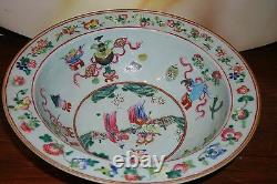 Antique Vintage Old Chinese Celadon Porcelain Famille Rose Large Basin Bowl