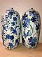 Antique/vintage Pair Of Blue & White Chinese Porcelain Covered Vases H 15 Each